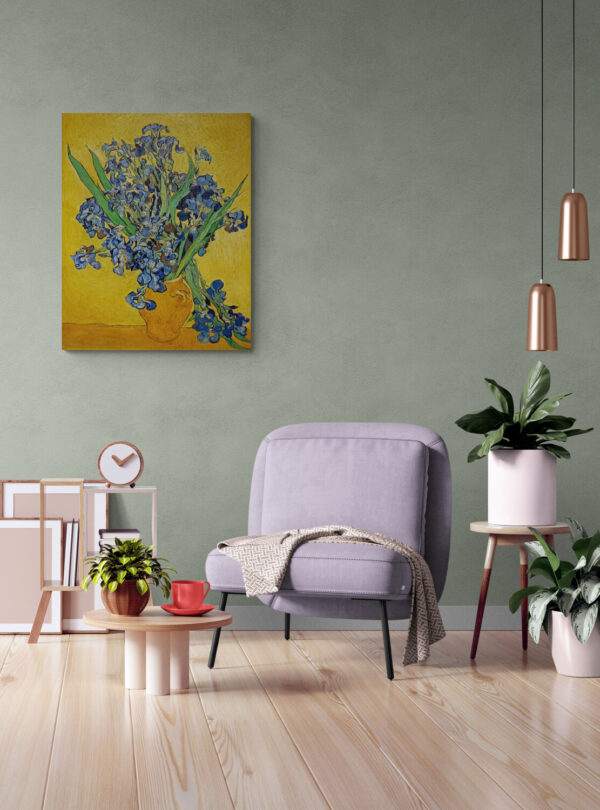 van Gogh, Vase mit Iris vor gelben Hintergrund