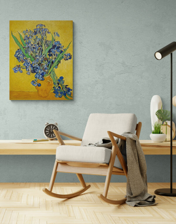 van Gogh, Vase mit Iris vor gelben Hintergrund