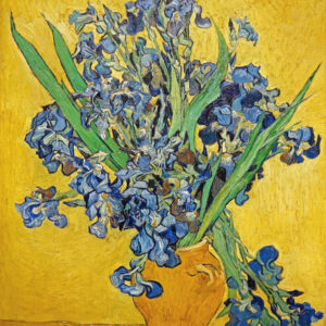 van Gogh, Vase mit Iris vor gelben Hintergrund